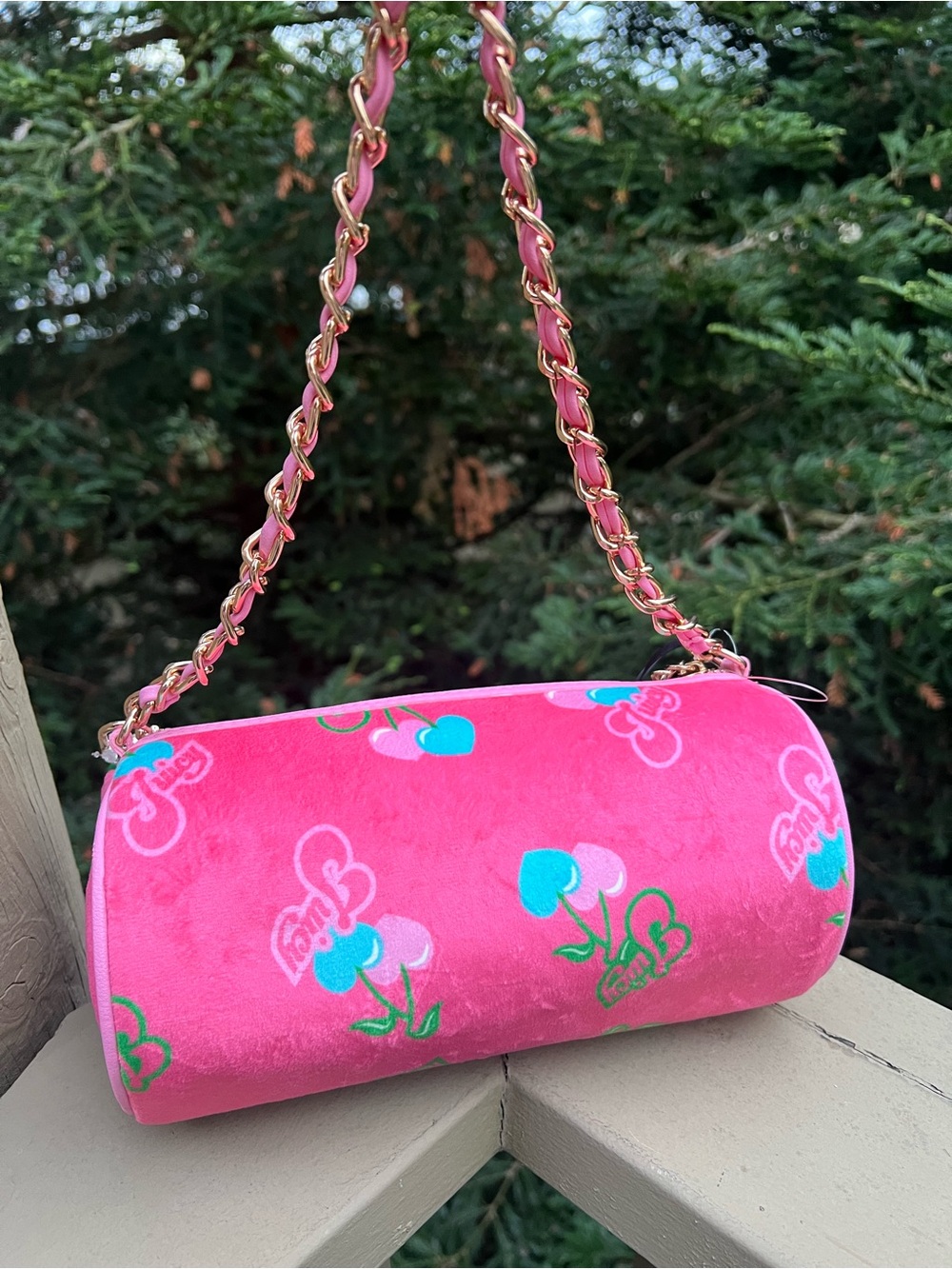 Juicy Couture Pink Lemonade Multi Heritage Cherry Barrel Bag - Picture 2 of 7